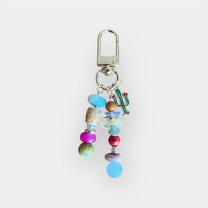 Colorful GOLD cactus bag charm